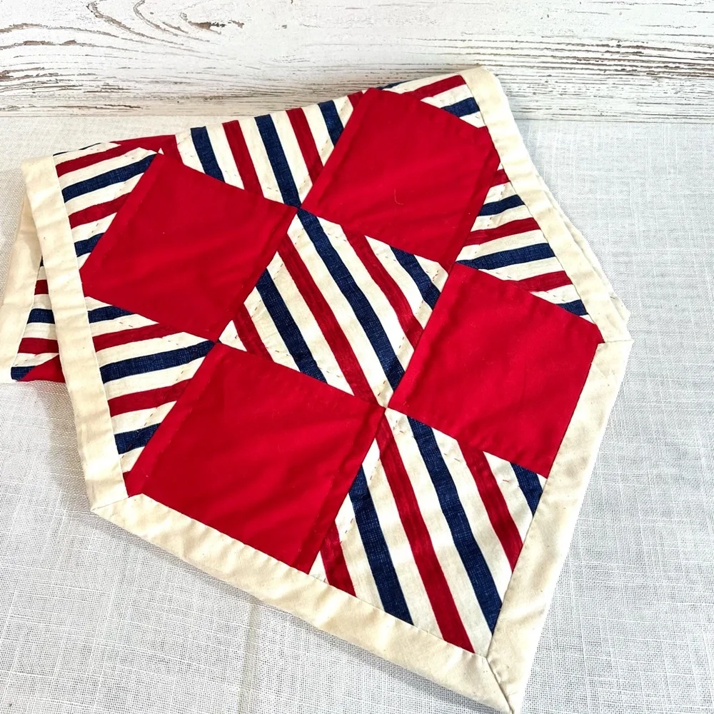 Handmade table runner quilted red white blue forth July country farmhouse - Picture 1 of 6